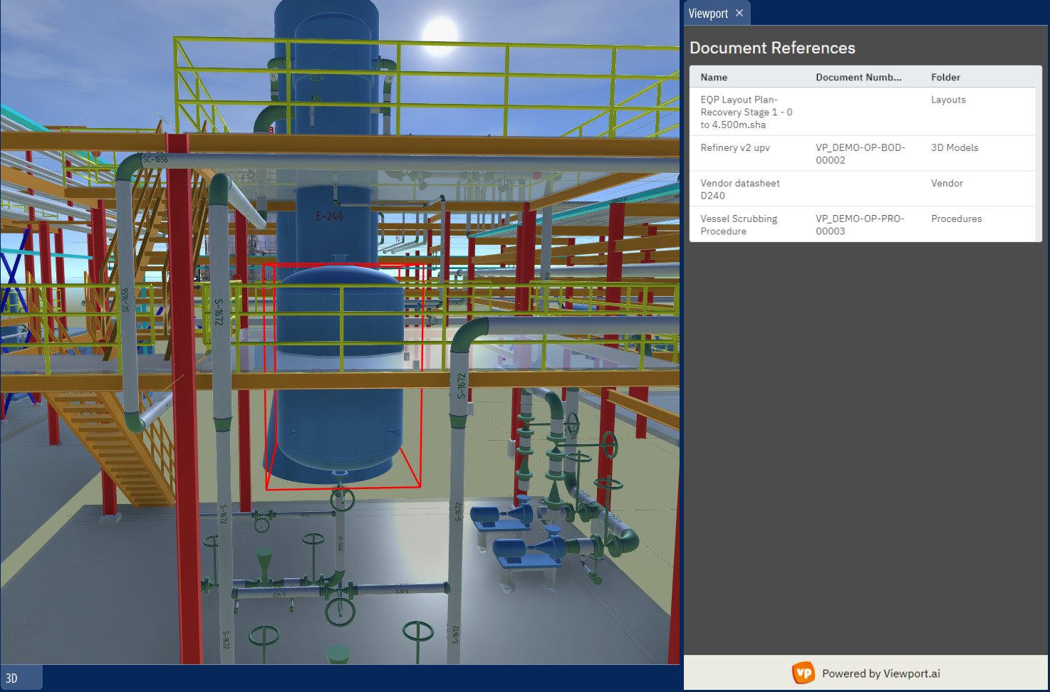 Viewport.AI Connector in UDiTH: document references for the selected vessel E-240