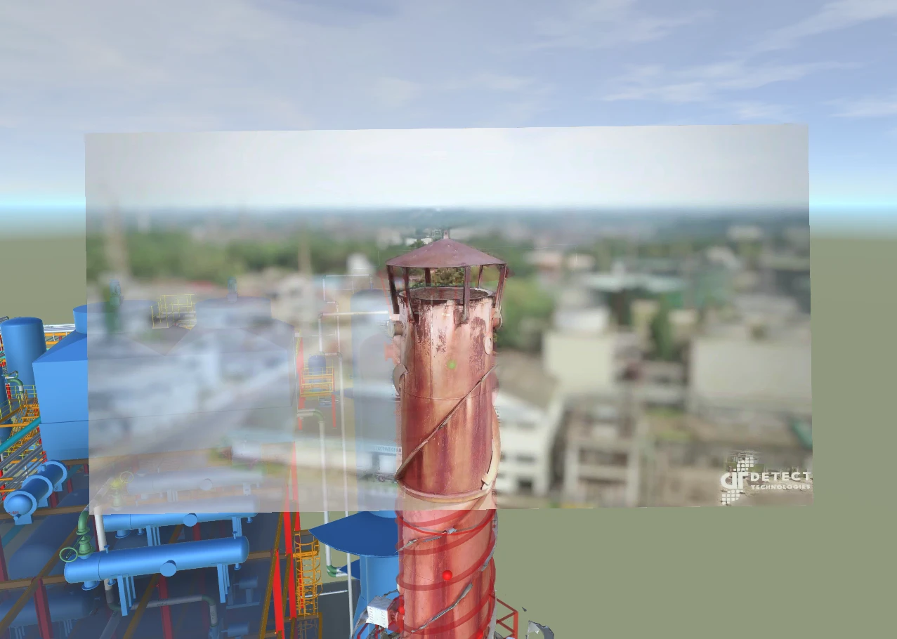 UDiTH photo overlay: drone photo of a stack placed over the 3D model